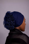 Non - Slip Cotton Hijab under Cap with Built - In Lace Volumizing Scrunchie - Deep Navy - Hals and Sals