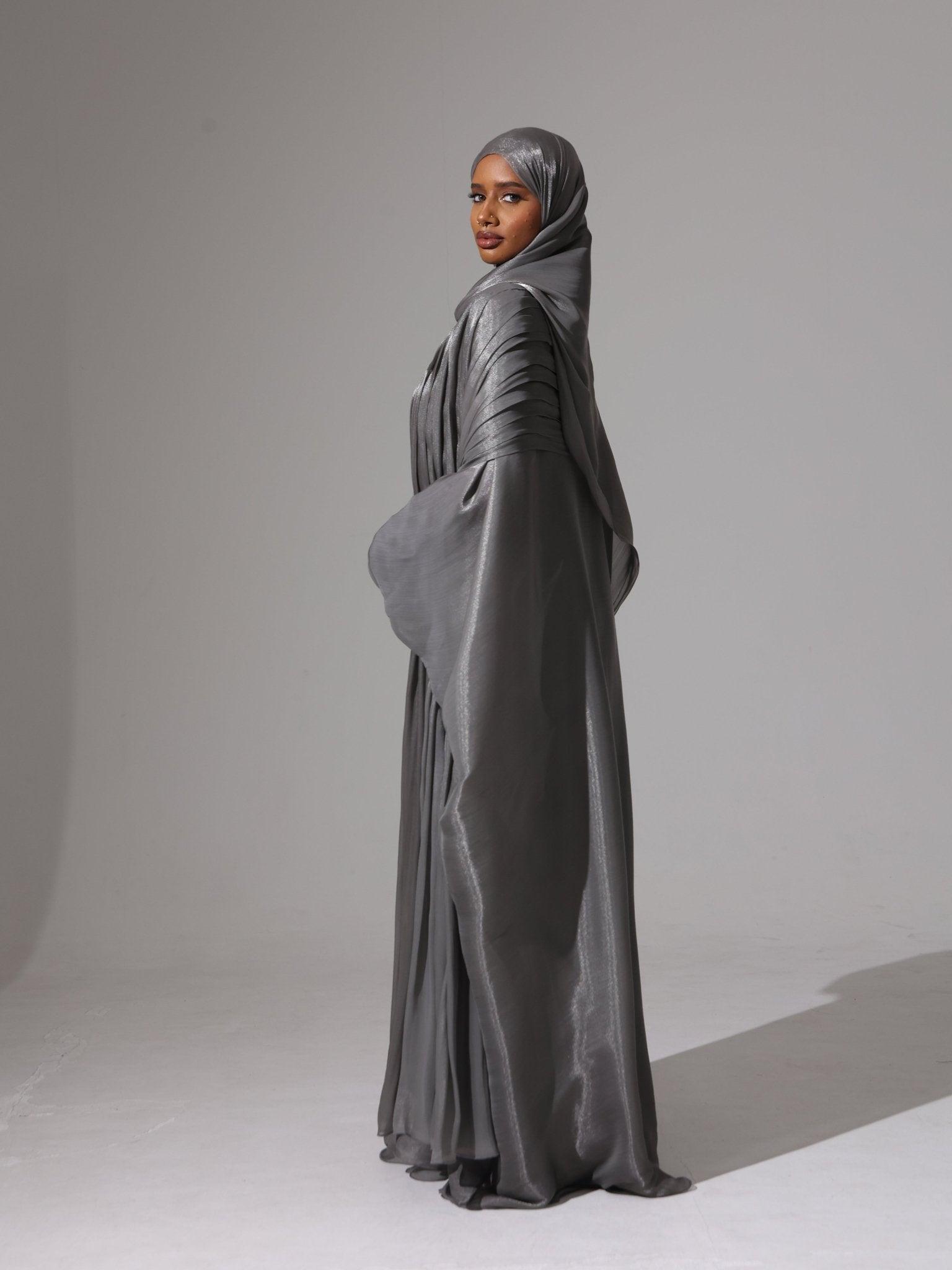 grey abaya dress Modern Muslim Woman's Elegant Hooded Abaya with Rhinestones