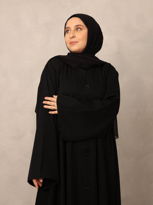 Noir Buttoned Abaya - Hals and Sals
