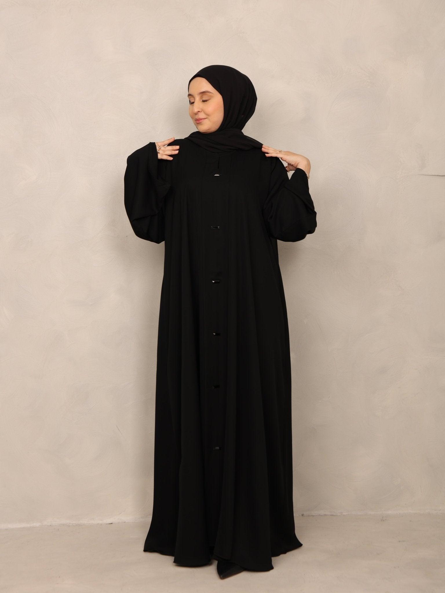 Noir Buttoned Abaya - Hals and Sals