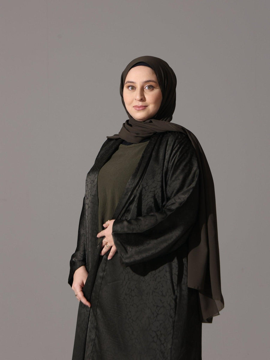 Olive Noir Jacquard Abaya - Hals and Sals