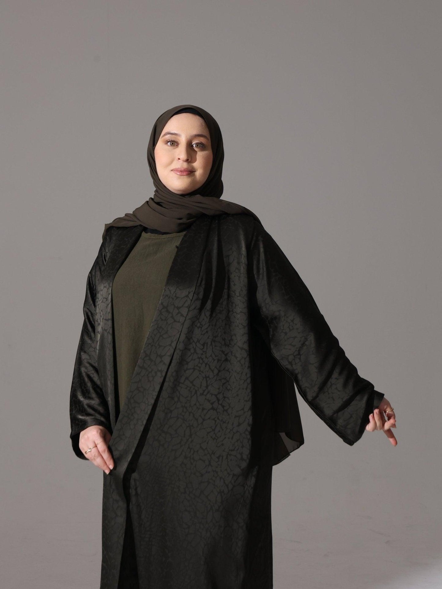Olive Noir Jacquard Abaya - Hals and Sals