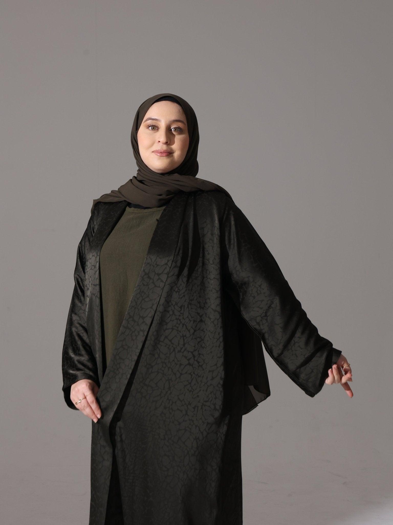 Olive Noir Jacquard Abaya - Hals and Sals