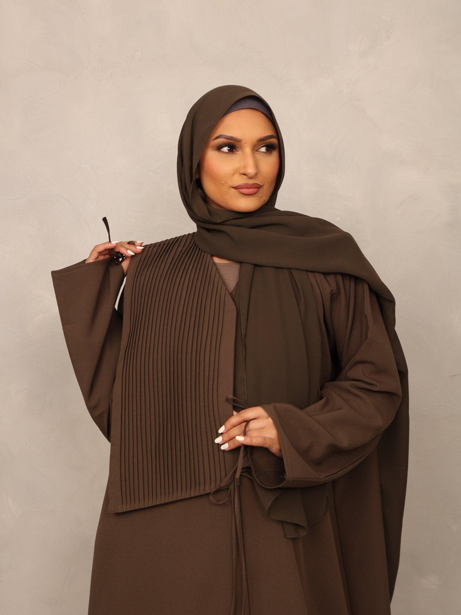 Olive Pleated Overlay Abaya - Hals and Sals