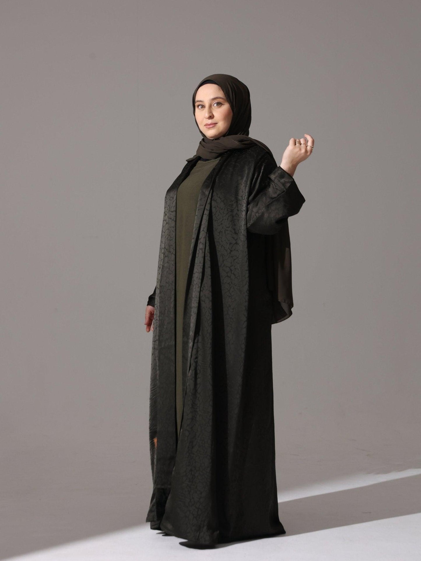 Olive Noir Jacquard Abaya - Hals and Sals