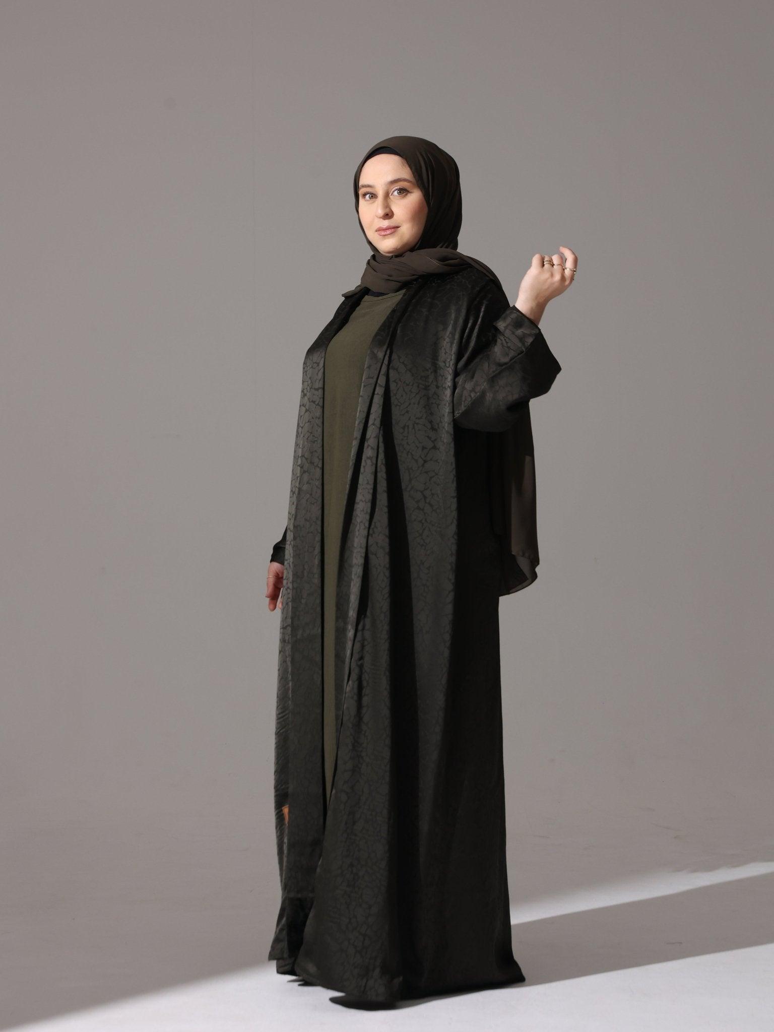 Olive Noir Jacquard Abaya - Hals and Sals