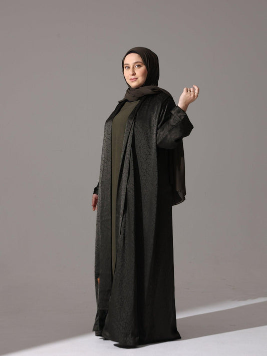 Olive Noir Jacquard Abaya - Hals and Sals