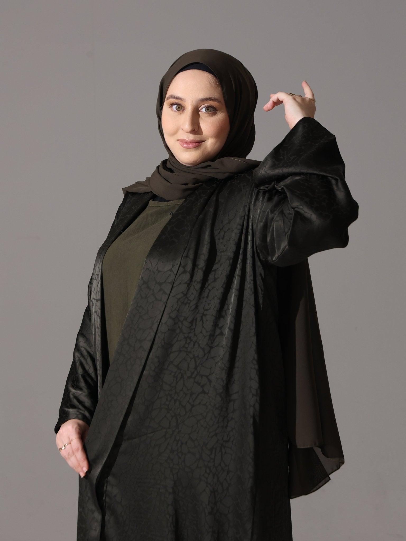Olive Noir Jacquard Abaya - Hals and Sals