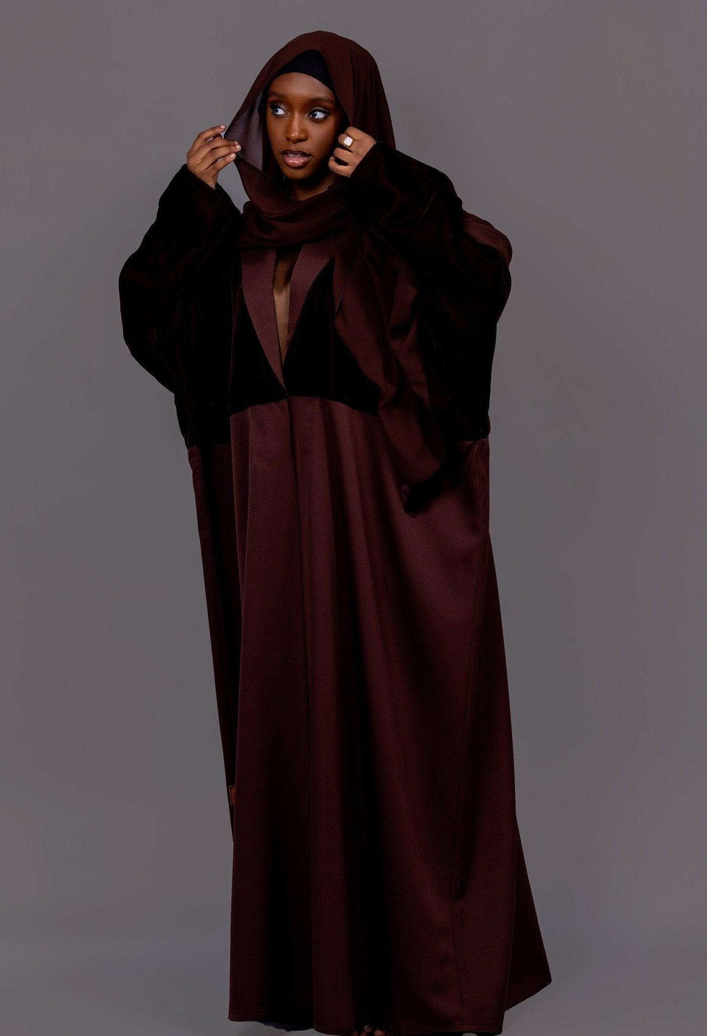 Velvet Chestnut Brown Abaya set - Hals and Sals
