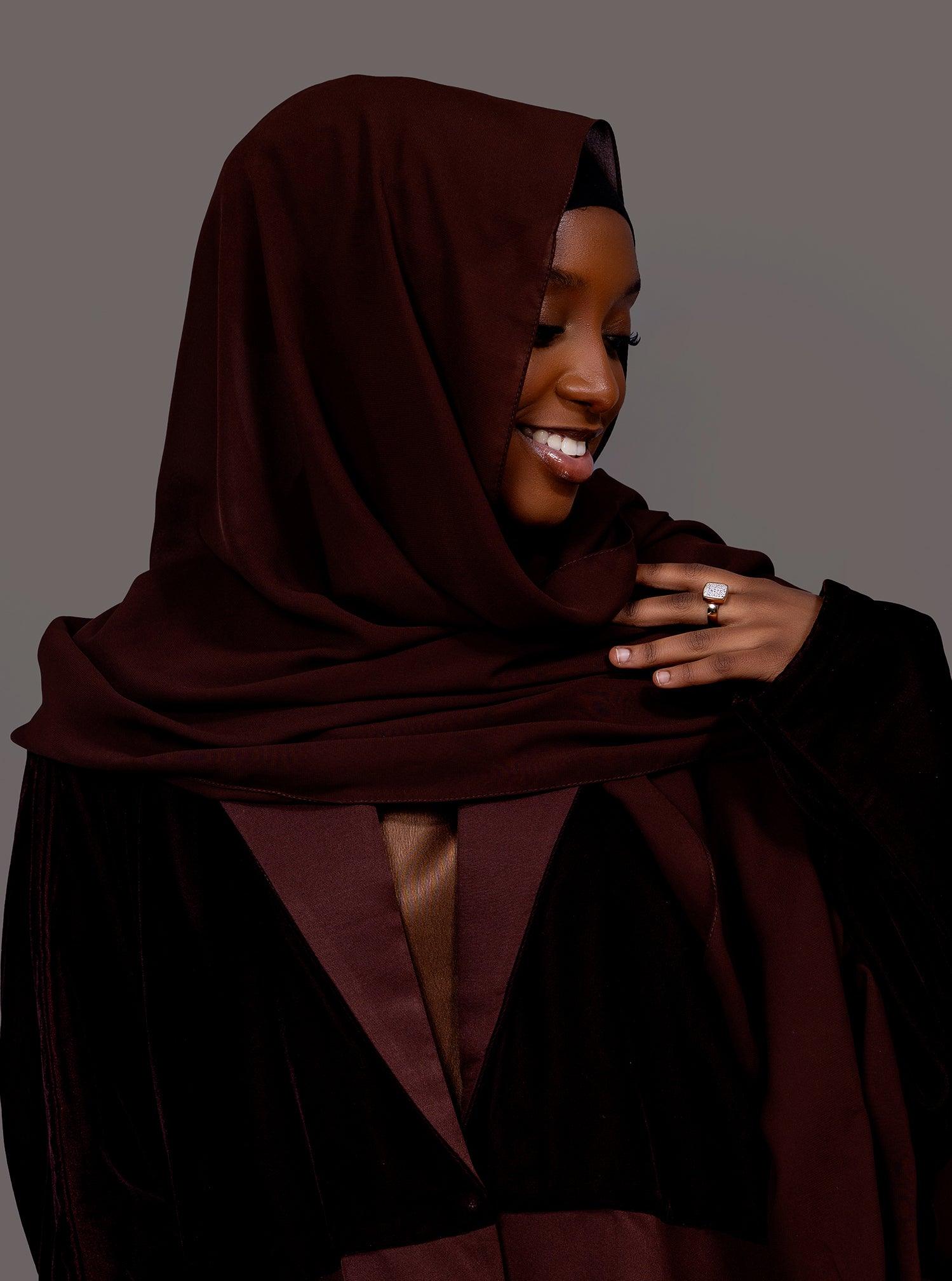 Velvet Chestnut Brown Abaya set - Hals and Sals