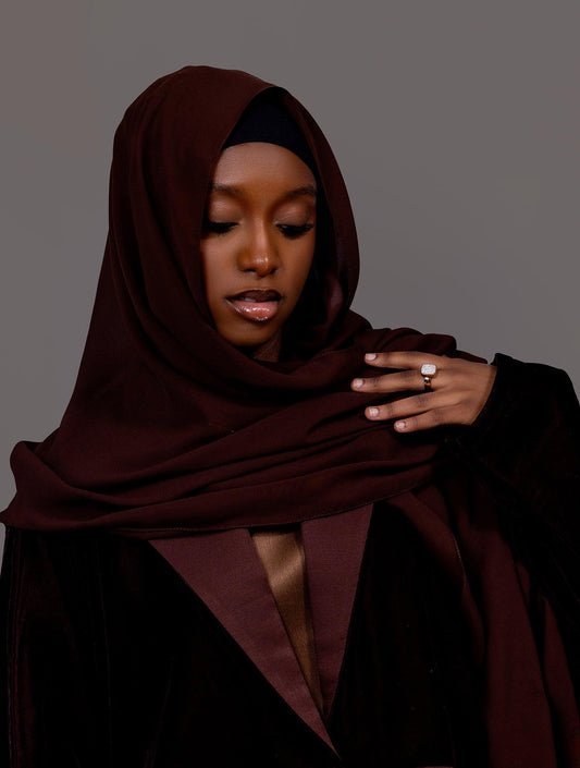 Velvet Chestnut Brown Abaya set - Hals and Sals